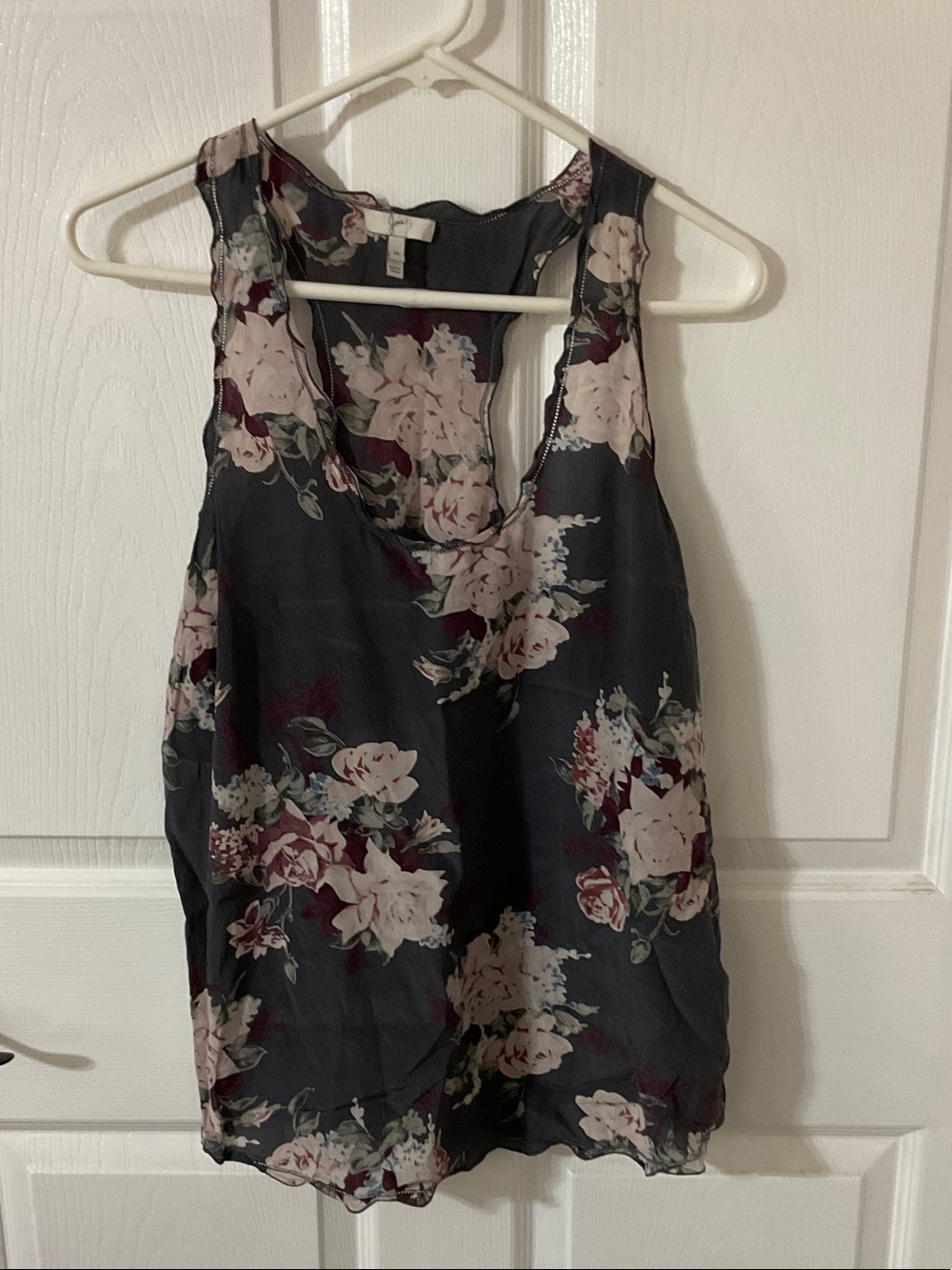 Joie Floral V-Neck Sleeveless Silk Camisole - Grey, Blush & Wine